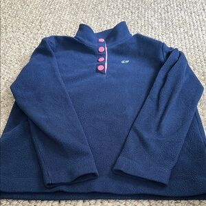 Vineyard Vibes Girls Navy Fleece Pullover with Pink Accents
